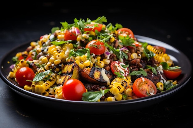 Grelhado de milho e salada de tomate