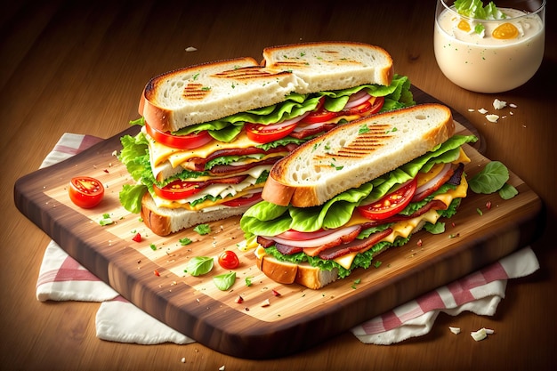 Grelhado e sanduíche com bacon ovo frito tomate