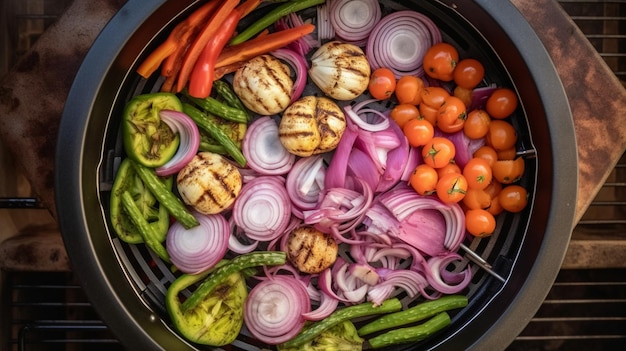 Foto grelhando legumes em uma frigideira