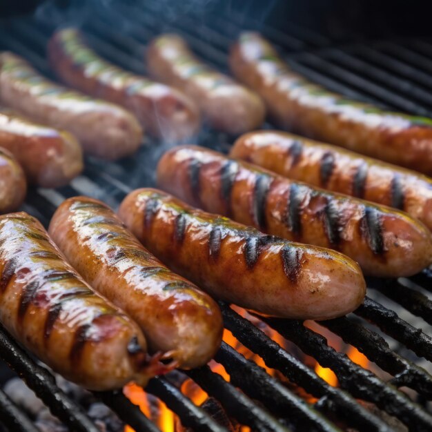 Foto grelhar salsichas na grelha de churrasco ia gerativa