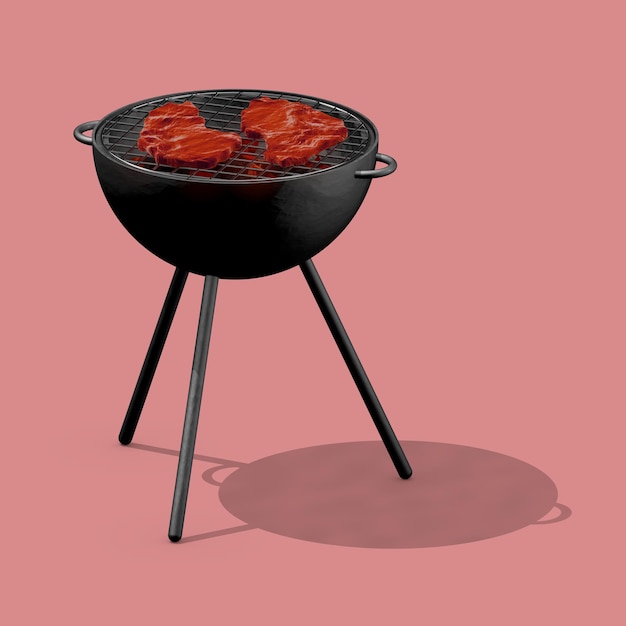 Grelhe com dois bifes suculentos. ilustração 3d, renderização 3d