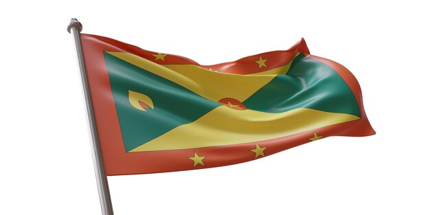 Grenada-Flagge, die auf weißem transparenten Hintergrund geschwenkt wird