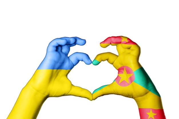 Grenada Ukraine Herz, Handgeste, die Herz macht, betet für die Ukraine