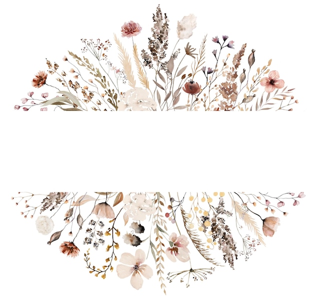 Foto grenze mit aquarell herbst wildblumen samen und blätter isolierte illustration