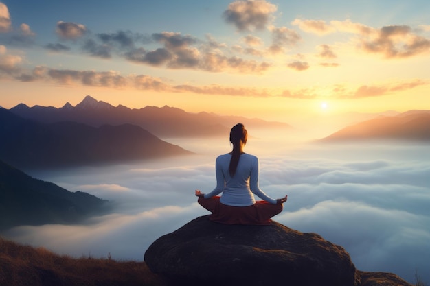 Foto grenzen überschreiten, inneren frieden finden durch zen-meditation auf dem gipfel des berges