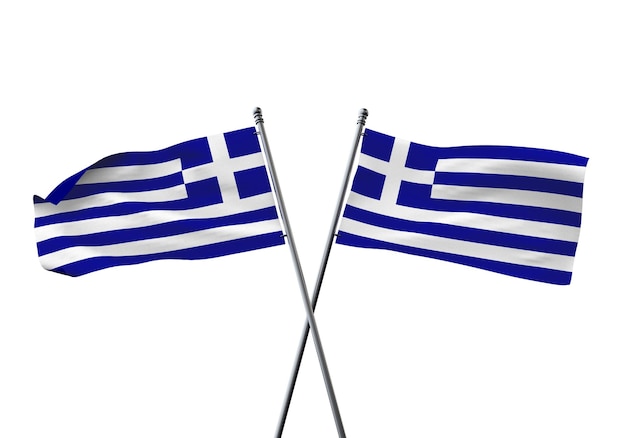Griechenland Flaggen gekreuzt isoliert auf einem weißen Hintergrund d-Rendering