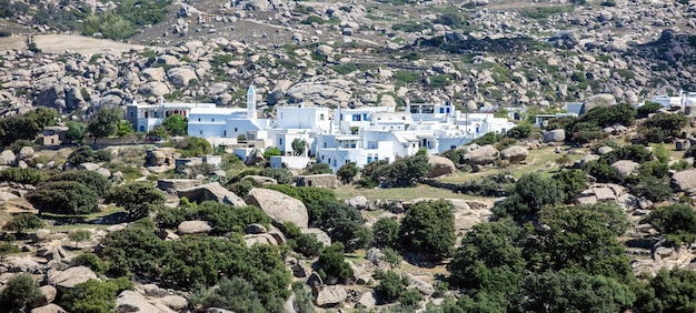 Griechenland Insel Tinos Kykladen Panoramablick auf das Haus im Dorf Volax aus Granitstein