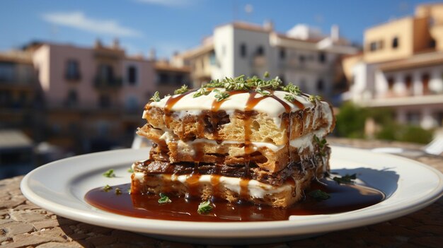 Griechische Gastronomie traditionelle Gerichte Feta Joghurt Tzatziki Moussaka Griechischer Salat und Fisch