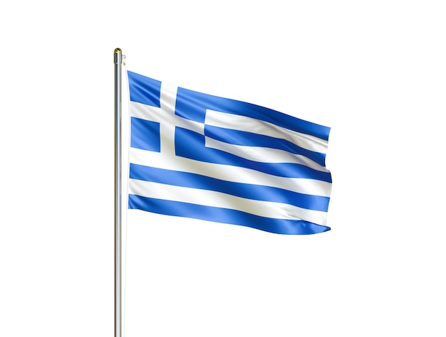 Griechische Nationalflagge weht in isoliertem weißem Hintergrund Griechenland-Flagge 3D-Darstellung