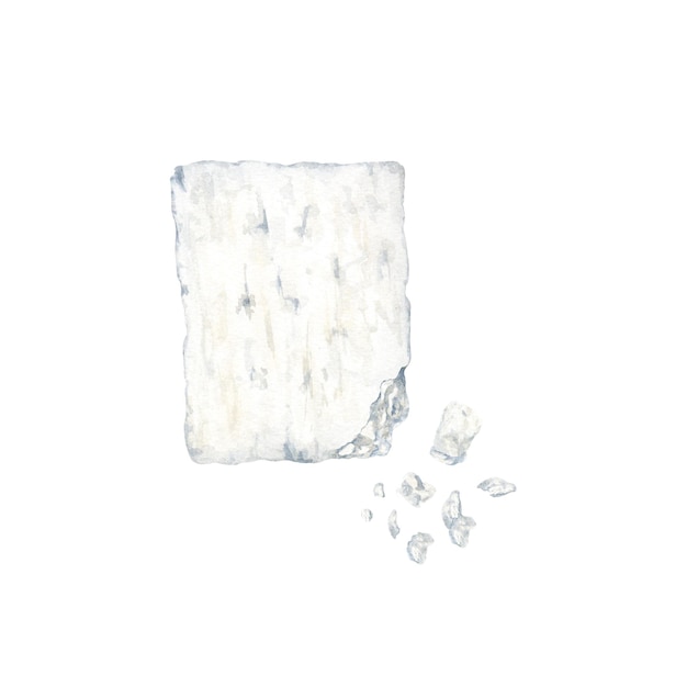 Griechischer Feta-Käse mit Krümeln Aquarell-Illustration von Lebensmitteln isoliert auf weißem Hintergrund