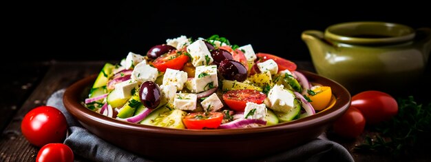 Griechischer Salat mit frischem Gemüse Gesundes Essen von oben