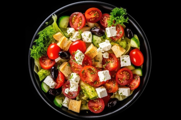 Griechischer Salat serviert auf dem Küchentisch, professionelle Werbe-Food-Fotografie