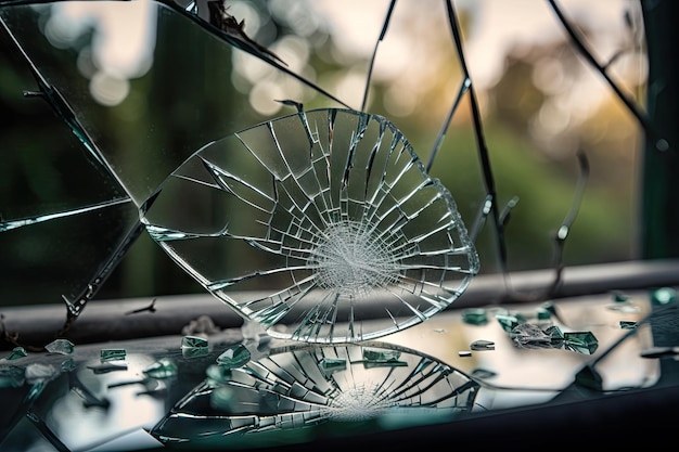 Foto grieta en el cristal de un espejo roto que refleja el entorno circundante