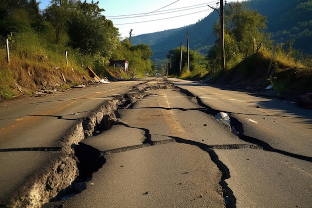 Grietas calle camino después del terremoto