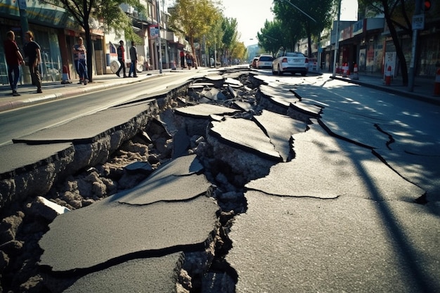 Grietas calle camino después del terremoto