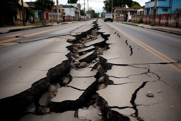 Grietas calle camino después del terremoto