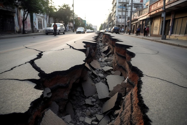 Grietas calle camino después del terremoto