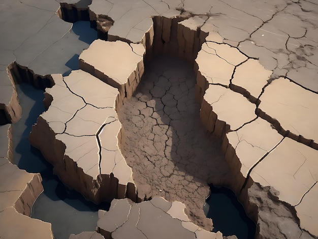 Grietas en el suelo o fracturas en la superficie terrestre y roturas sísmicas en perspectiva