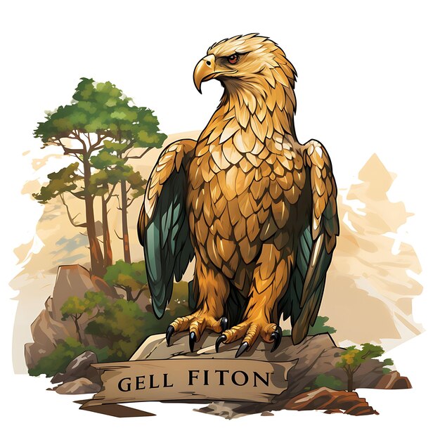 Griffins Glen Majestic árboles y Griffin hierba águila león Sc acogedor acuarela de la naturaleza decorativa