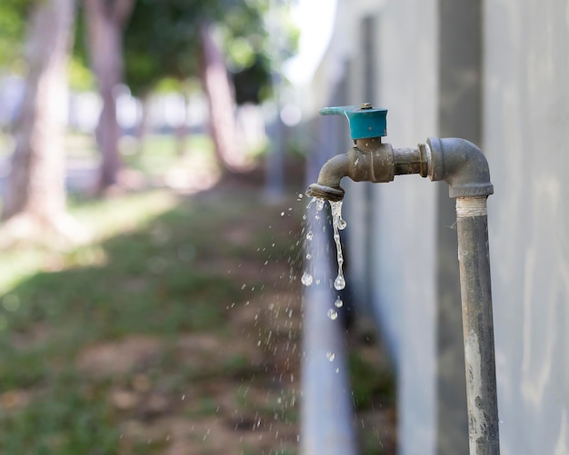 Grifo de agua del jardín para usar en el riego de plantas en el jardín.