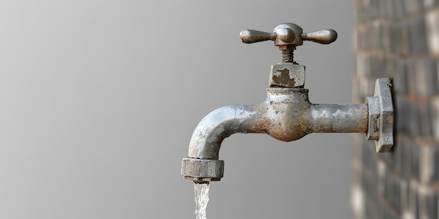 un grifo de agua con un pico de agua que dice agua saliendo de él