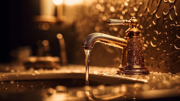 Un grifo de latón con un grifo de agua en el fondo