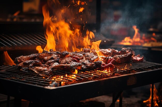 Grill de barbacoa en llamas con humo