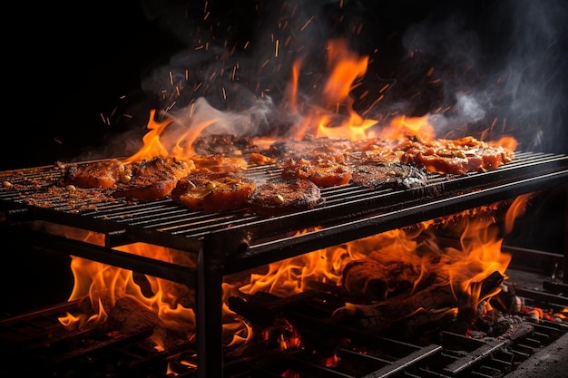 Grill de barbacoa en llamas con humo