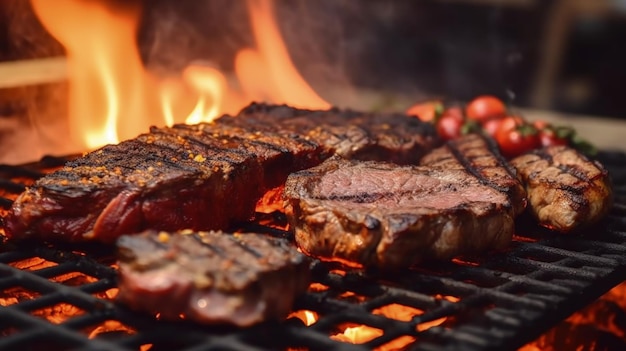 Grill-Perfektion, herzhaftes, mit Holzkohle gegrilltes Steak, das auf der Zunge zergeht