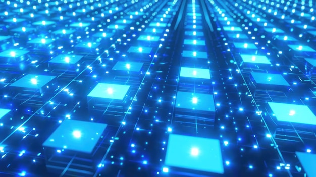 Grilla de luz cian brillante futurista en forma de azulejos cuadrados fondo abstracto generado por AI