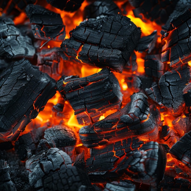 Foto grillado ardiente textura de carbón de leña fondo fuego caliente banderas de carbón quemar parrilla de madera llama