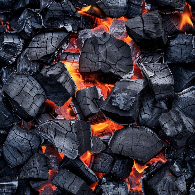 Grillado ardiente Textura de carbón de leña Fondo Fuego caliente Banderas de carbón quemar parrilla de madera Llama