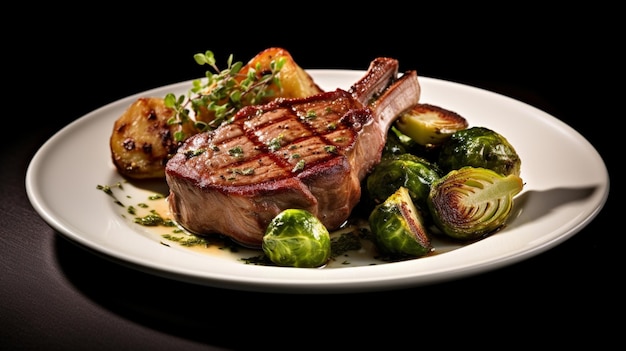 Grilled Lamb Chops plated with Sauteed Brussel Sprouts Lamb Meat Lamb Chop AI Generative