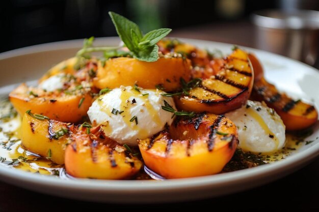 Grilled Peach Burrata Salada melhor fotografia de churrasco