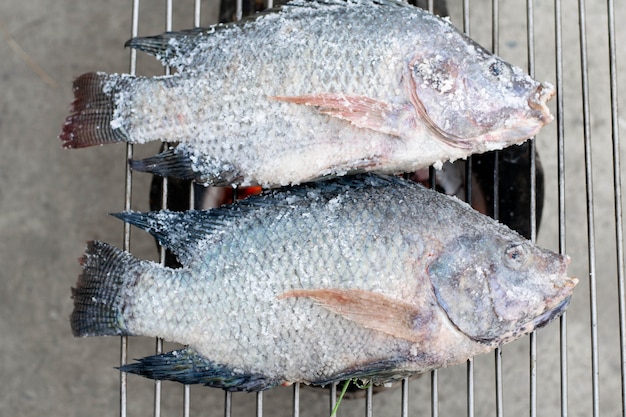 Foto grillen sie den fisch auf dem herd