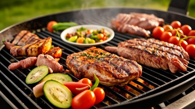 Grillen Sie ein Fest mit frischem Gemüse und saftigem Fleisch