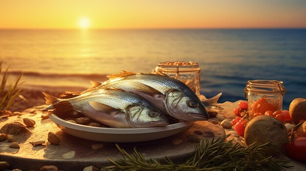 Grillen Sie Fische mit lustigen Momenten des Sommerabends