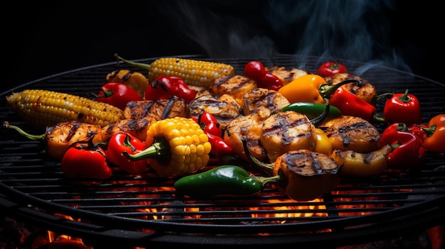 Grillte Maisspitze mit Tomaten und Pfeffer Dramatische Lichteffekte