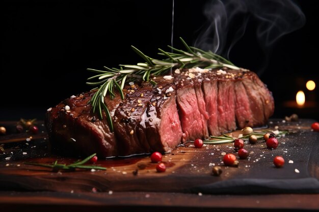 Grilltes Steak schön auf einem Holzbrett präsentiert