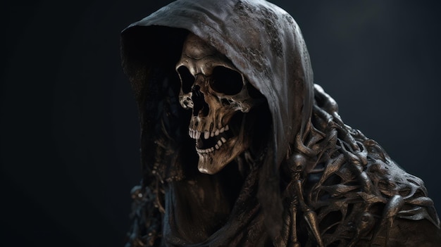 Grim Reaper en túnicas andrajosas guadaña Death in the hood