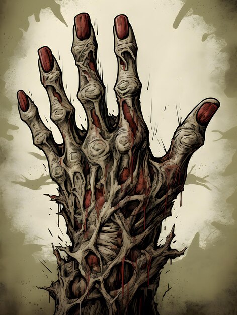 Grimmige Halloween-Zombie-Hand, die vor Blut auf Grunge-Hintergrund tropft