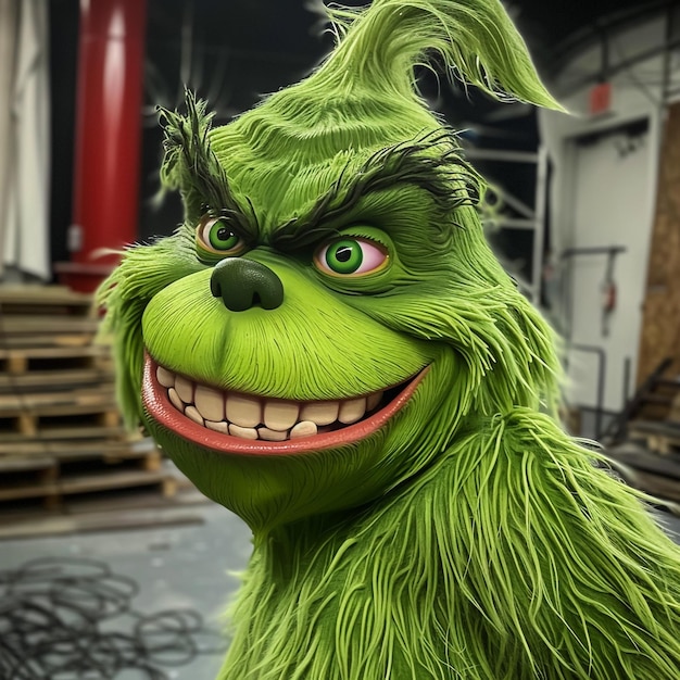 El Grinch del remake de Jim Carey con una gran sonrisa espeluznante estilo como la película colorido