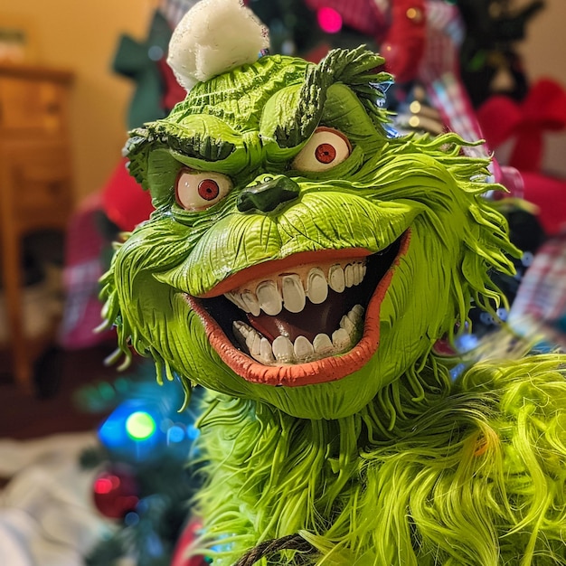 El Grinch del remake de Jim Carey con una gran sonrisa espeluznante estilo como la película colorido