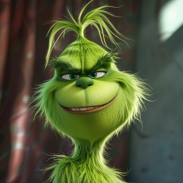 El Grinch del remake de Jim Carey con una gran sonrisa espeluznante estilo como la película colorido