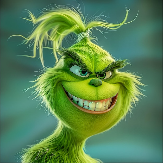 Foto el grinch del remake de jim carey con una gran sonrisa espeluznante estilo como la película colorido