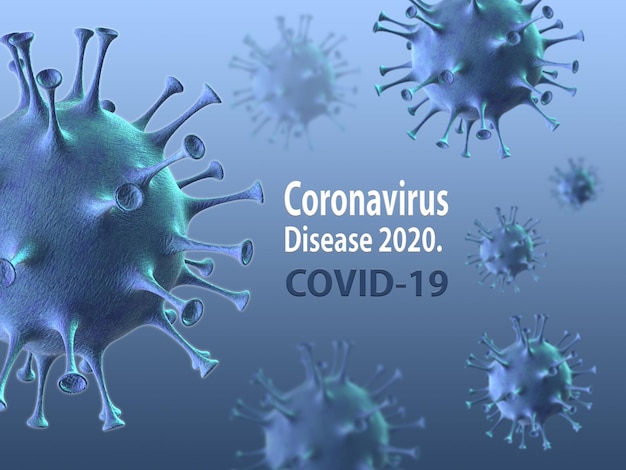Gripe chinesa – chamada de Coronavírus ou 2019-nCoV, que se espalhou pelo mundo. renderização 3D.