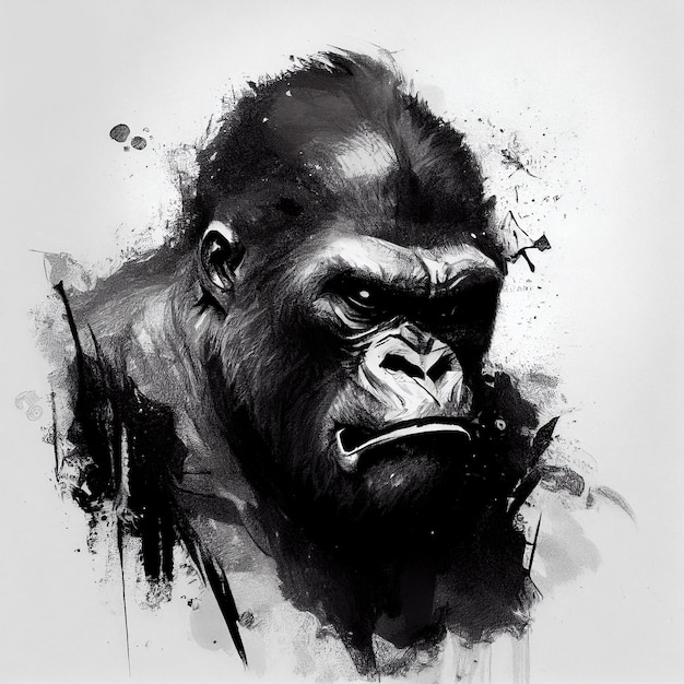 Gritos de gorila zangado Pintura digital Design de camiseta ou pôster Generative Ai