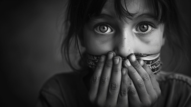 Gritos silenciosos Captura imágenes de niños con la boca cerrada o las manos cubriendo la boca para significar el silencio y el secreto a menudo asociados con el abuso infantil