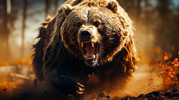 Grizzly-Bär rennt durch Schlamm und Schmutz Generative KI