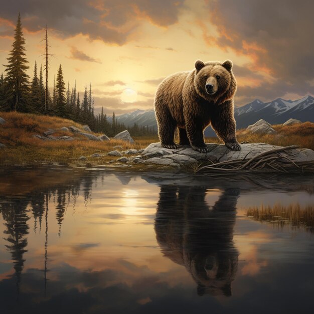 Grizzly in der Naturillustration